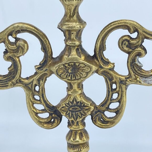 vintage ornate brass 3-arm candle candelabra holder with intricate details - Picture 5 of 7